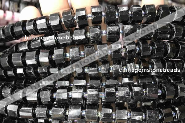 CRB2101 15.5 inches 9mm - 10mm faceted tyre black tourmaline beads