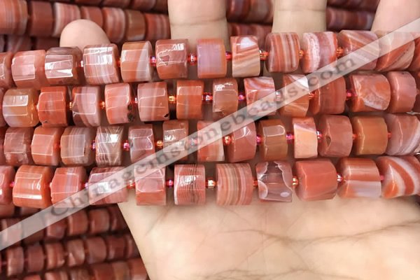 CRB2107 15.5 inches 11mm - 12mm faceted tyre red agate beads