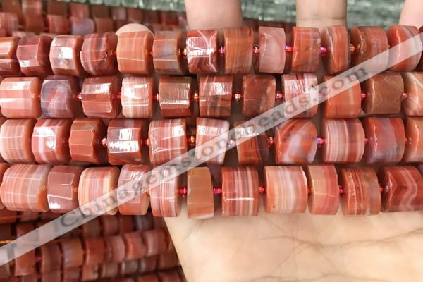 CRB2108 15.5 inches 12mm - 13mm faceted tyre south red agate beads