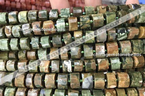 CRB2121 15.5 inches 9mm - 10mm faceted tyre rhyolite gemstone beads