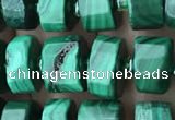 CRB2151 15.5 inches 9mm - 10mm faceted tyre malachite beads