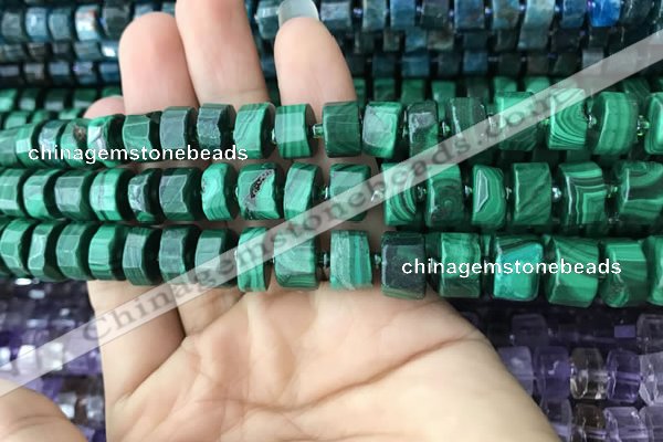 CRB2151 15.5 inches 9mm - 10mm faceted tyre malachite beads