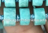 CRB2162 15.5 inches 11mm - 12mm faceted tyre amazonite gemstone beads