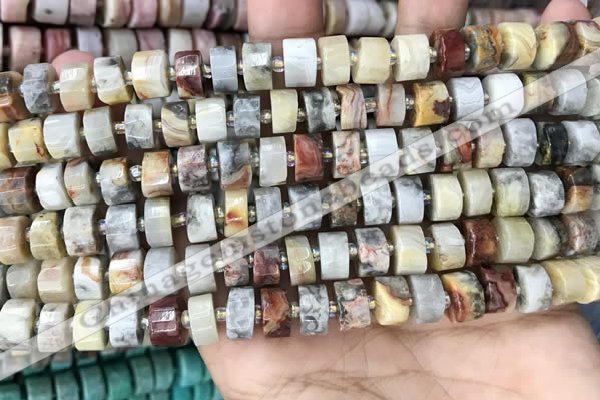 CRB2180 15.5 inches 9mm - 10mm faceted tyre crazy lace agate beads