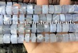 CRB2187 15.5 inches 10mm - 11mm faceted tyre blue chalcedony beads