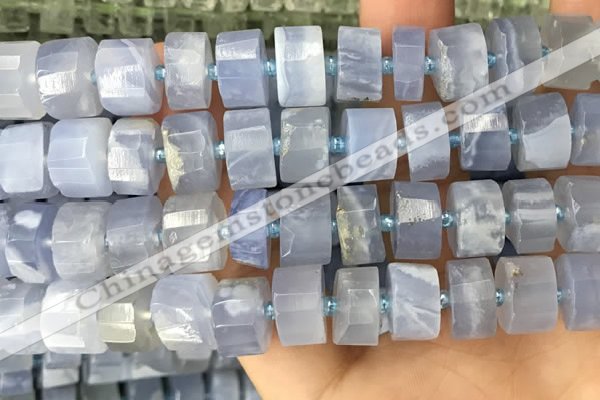 CRB2189 15.5 inches 12mm - 13mm faceted tyre blue chalcedony beads