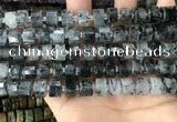 CRB2192 15.5 inches 10mm - 11mm faceted tyre black rutilated quartz beads