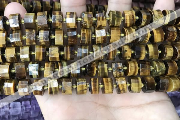 CRB2197 15.5 inches 10mm - 11mm faceted tyre yellow tiger eye beads