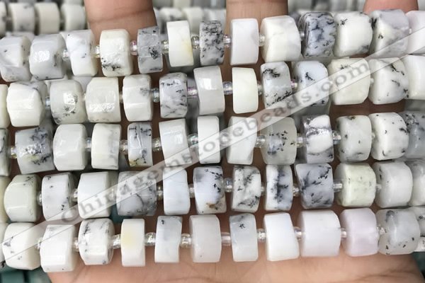 CRB2209 15.5 inches 13mm - 14mm faceted tyre white opal beads