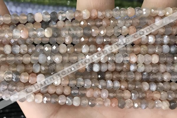 CRB2256 15.5 inches 3*4mm faceted rondelle rainbow moonstone beads
