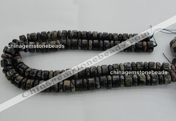 CRB253 15.5 inches 5*14mm - 10*14mm rondelle grey opal gemstone beads