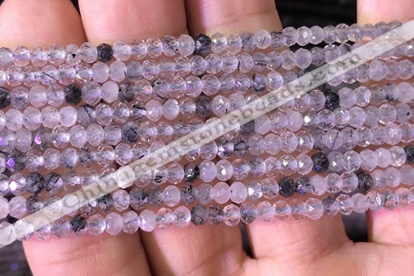 CRB2604 15.5 inches 2*3mm faceted rondelle black rutilated quartz beads