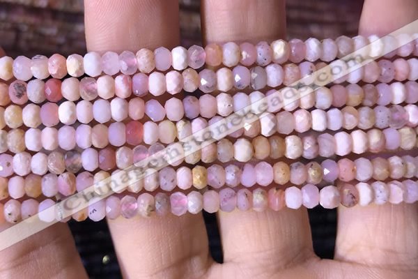 CRB2614 15.5 inches 3*4mm faceted rondelle pink opal beads