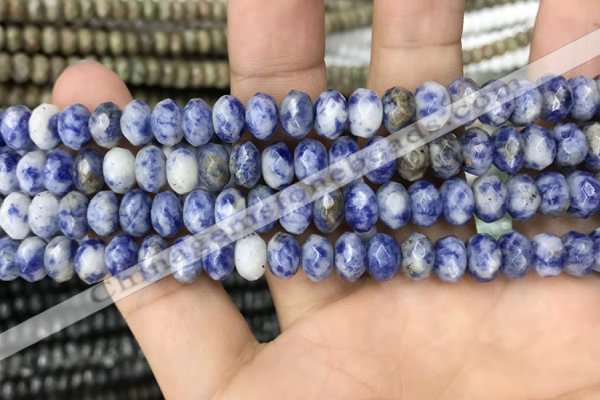 CRB4115 15.5 inches 5*8mm faceted rondelle blue spot stone beads