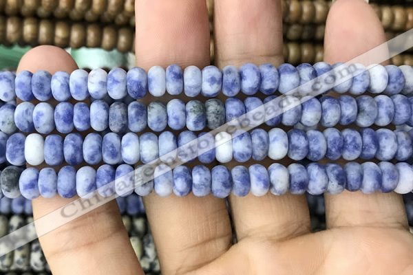 CRB5007 15.5 inches 4*6mm rondelle matte blue spot stone beads