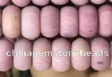 CRB5013 15.5 inches 4*6mm rondelle matte pink wooden fossil jasper beads