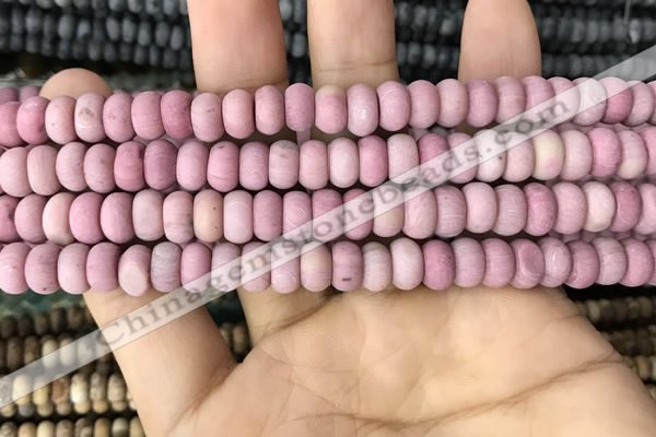 CRB5013 15.5 inches 4*6mm rondelle matte pink wooden fossil jasper beads