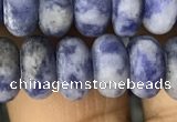 CRB5057 15.5 inches 5*8mm rondelle matte blue spot stone beads