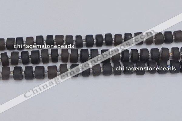 CRB513 15.5 inches 6*10mm tyre matte ice black obsidian beads