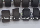 CRB514 15.5 inches 6*12mm tyre matte ice black obsidian beads