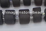 CRB515 15.5 inches 7*14mm tyre matte ice black obsidian beads