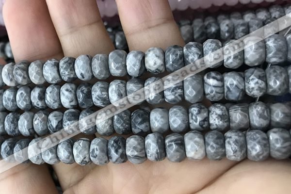 CRB5160 15.5 inches 5*8mm faceted rondelle grey picture jasper beads