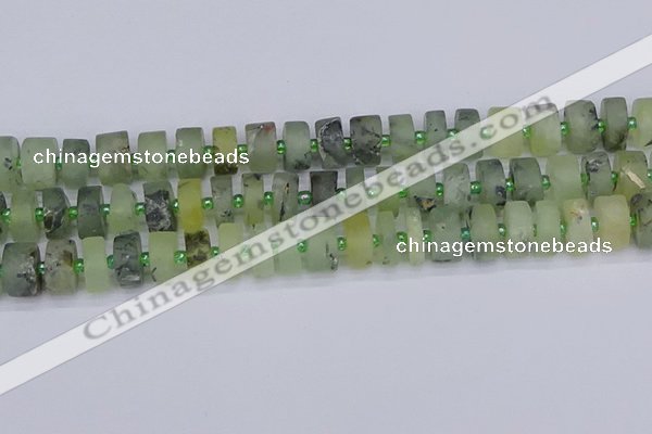 CRB527 15.5 inches 7*14mm tyre matte green rutilated quartz beads