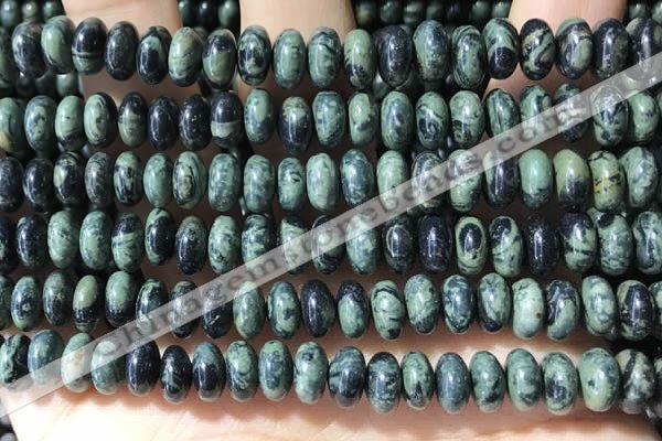 CRB5343 15.5 inches 5*8mm rondelle green picture jasper beads