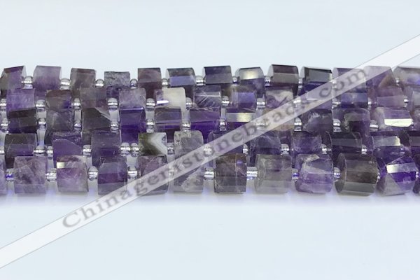 CRB5603 15.5 inches 7mm - 8mm faceted tyre amethyst beads