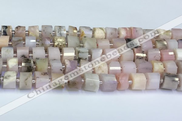 CRB5607 15.5 inches 7mm - 8mm faceted tyre pink opal beads