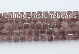 CRB5610 15.5 inches 7mm - 8mm faceted tyre strawberry quartz beads