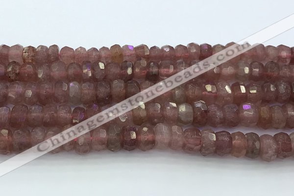 CRB5623 15.5 inches 6*10mm faceted rondelle strawberry quartz beads