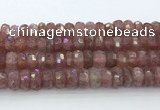 CRB5624 15.5 inches 6*12mm faceted rondelle strawberry quartz beads