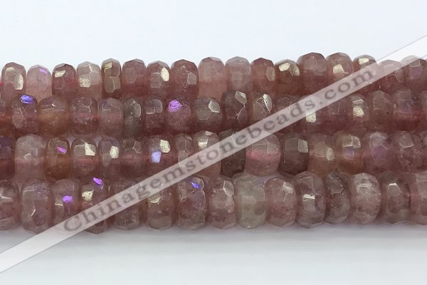 CRB5624 15.5 inches 6*12mm faceted rondelle strawberry quartz beads