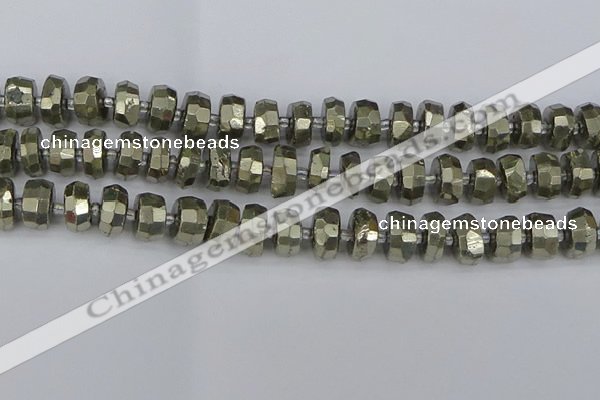 CRB598 15.5 inches 7*12mm faceted rondelle pyrite beads