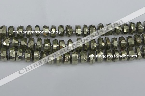 CRB599 15.5 inches 8*14mm faceted rondelle pyrite beads