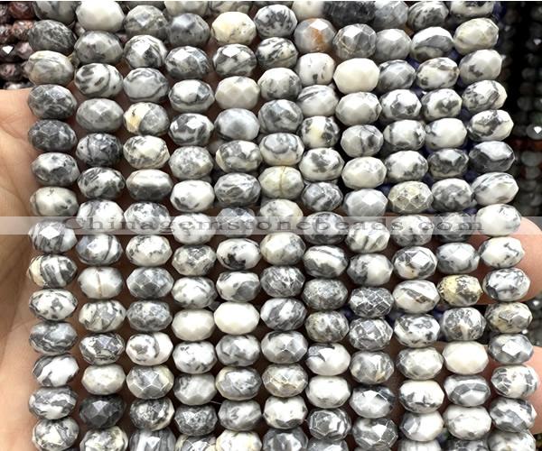 CRB6263 15 inches 5*8mm faceted rondelle grey picture jasper beads
