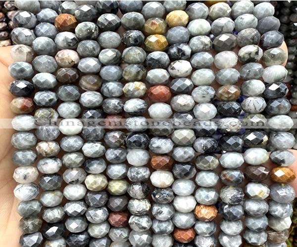CRB6273 15 inches 5*8mm faceted rondelle eagle eye jasper beads