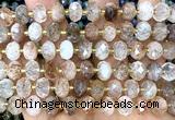 CRB6303 6*10mm faceted rondelle black gold rutilated quartz beads