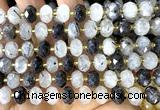 CRB6304 6*10mm faceted rondelle black rutilated quartz beads