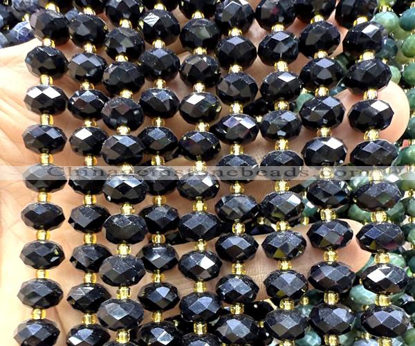 CRB6314 15 inches 6*10mm faceted rondelle black agate beads