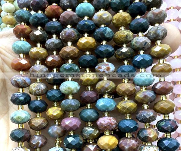 CRB6317 15 inches 6*10mm faceted rondelle ocean agate beads