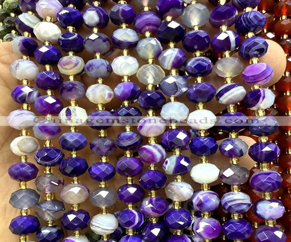 CRB6323 15 inches 6*10mm faceted rondelle purple banded agate beads