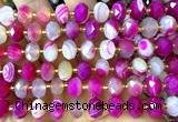 CRB6324 15 inches 6*10mm faceted rondelle fuchsia banded agate beads