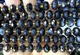 CRB6329 15 inches 6*10mm faceted rondelle black banded agate beads