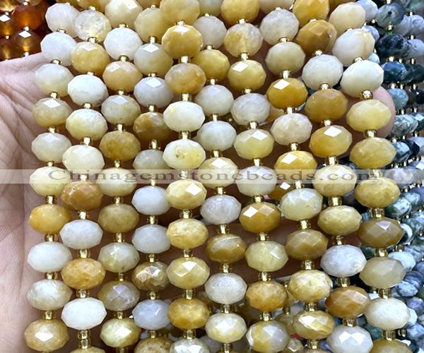 CRB6333 15 inches 6*10mm faceted rondelle yellow jade beads