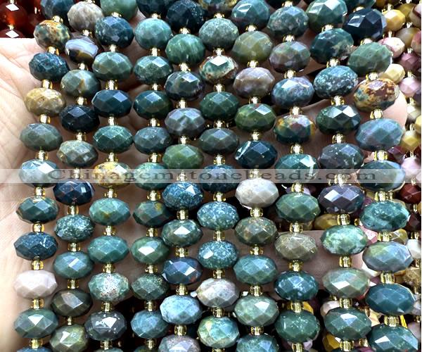 CRB6346 15 inches 6*10mm faceted rondelle ocean jasper beads