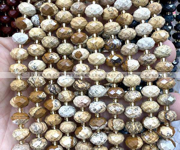 CRB6353 15 inches 6*10mm faceted rondelle picture jasper beads