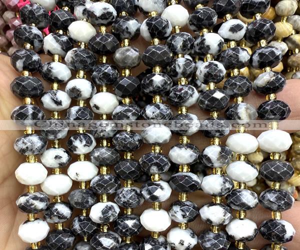 CRB6356 15 inches 6*10mm faceted rondelle black & white jasper beads
