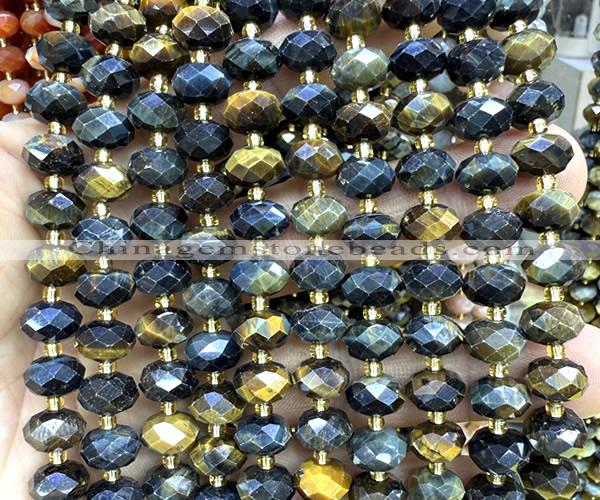 CRB6366 15 inches 6*10mm faceted rondelle blue tiger eye beads